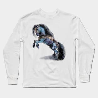 Friesian Black Stallion Horse Medieval Watercolor Long Sleeve T-Shirt